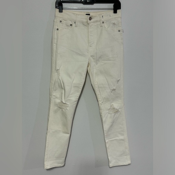 NWT Gap Denim High Rise Slim Straight Stretch Jeans Size 26 2 White Distressed - Picture 1 of 7